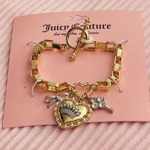Juicy Couture Gold Silver Tone Pearl Heart Charm Bracelet